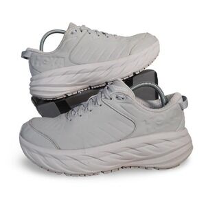 Hoka Bondi SR Leather Slip Resistant Sneakers Womens 7.5 Harbor Mist Grey Shoes